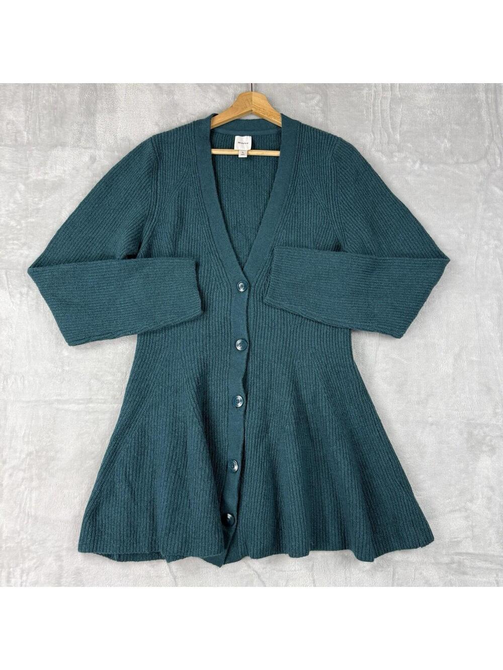 Maeve Anthropologie Cardigan Sweater Teal Ribbed Button Front Size XL Wool Boho
